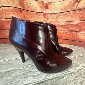 Paco Gil Blood Red Patent Leather Heeled Ankle Booties